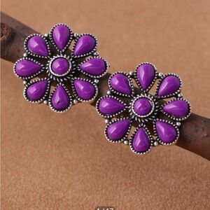 New Western Boho Faux Turquoise Purple Floral Stud Earrings